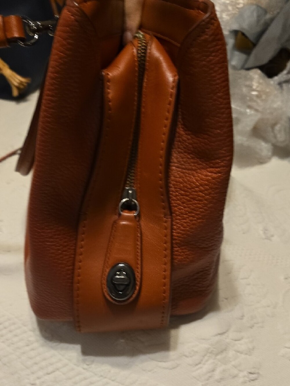 Coach Pebbled Leather Satchel in Cognac Orange - Picture 8 of 16